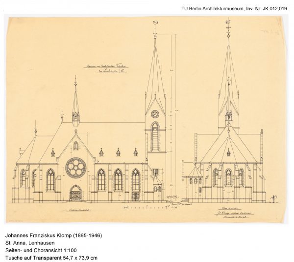 Bauzeichnung Pfarrkirche St. Anna Lenhausen, F.J. Klomp 1898